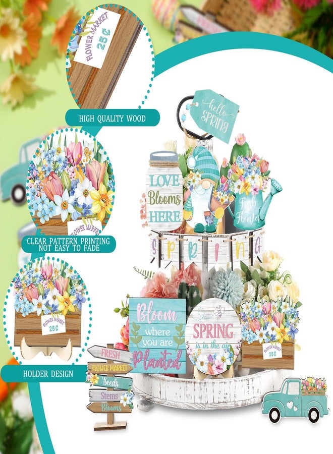 Marsui 15 Pcs Hello Spring Flower Tiered Tray Decor Spring Wooden Table Decor Rustic Spring Flower Tulip Decor Spring Easter Decor for Home (Novel) - Image 4