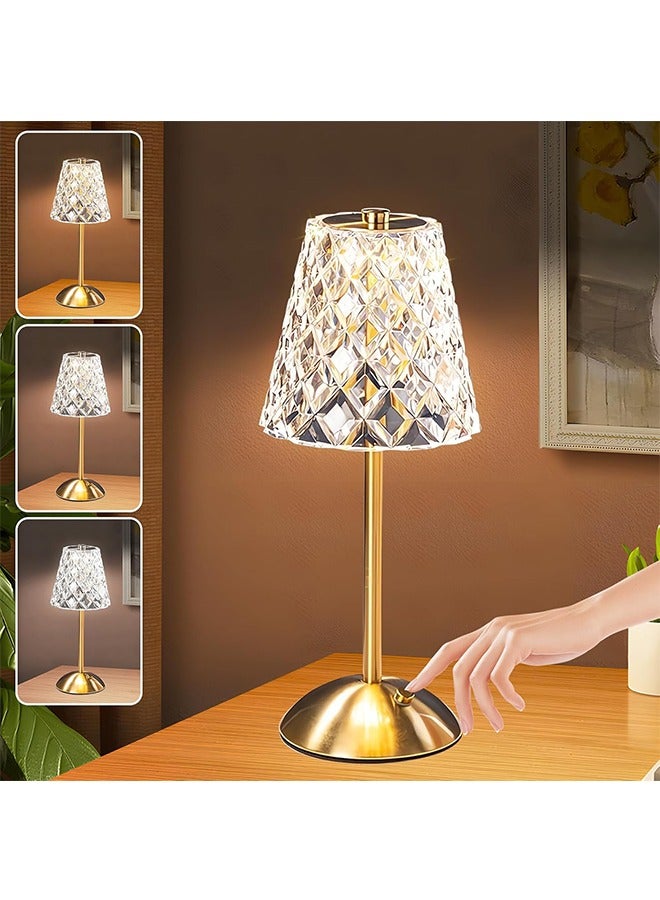 Crystal Table Lamp, Decorative Table Light Portable Gold LED Dimmable Light Rechargeable Cordless Desk Lamp Battery Operated Vintage Lamp for Bedroom Home Living Room Hotel Bar - Image 1