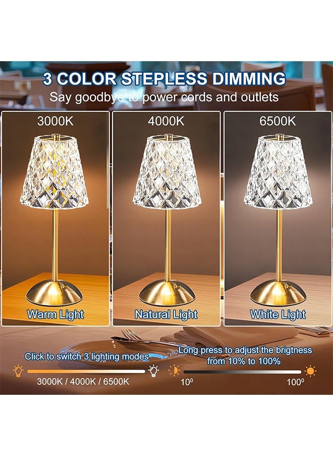 Crystal Table Lamp, Decorative Table Light Portable Gold LED Dimmable Light Rechargeable Cordless Desk Lamp Battery Operated Vintage Lamp for Bedroom Home Living Room Hotel Bar - Image 3