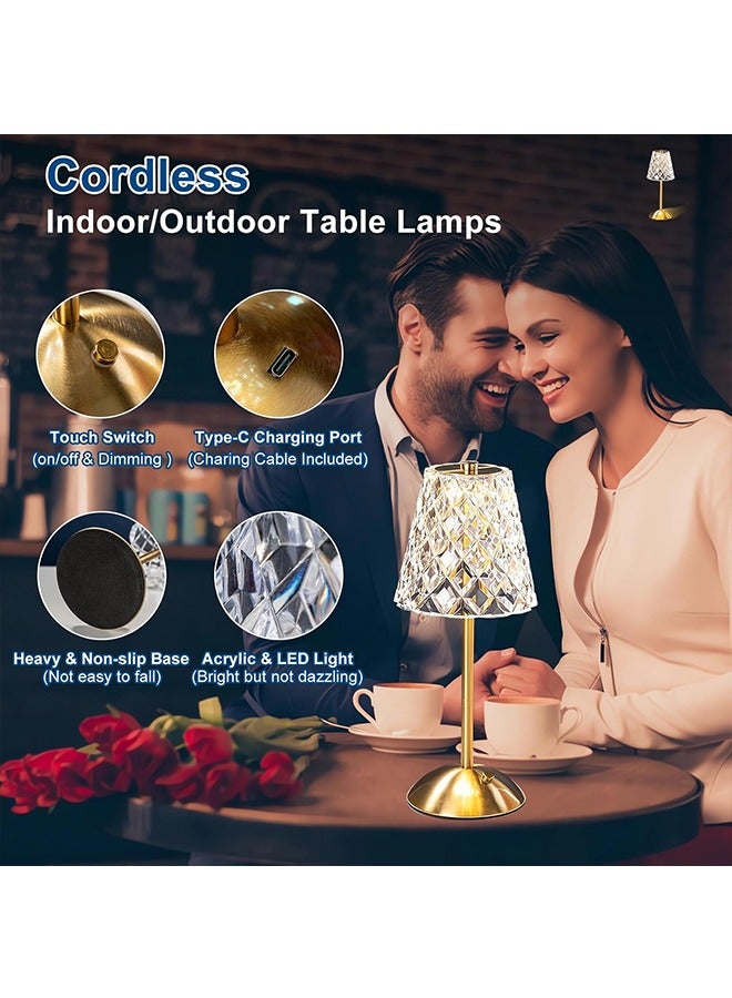 Crystal Table Lamp, Decorative Table Light Portable Gold LED Dimmable Light Rechargeable Cordless Desk Lamp Battery Operated Vintage Lamp for Bedroom Home Living Room Hotel Bar - Image 4