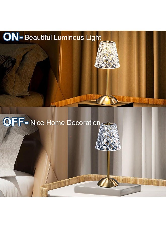 Crystal Table Lamp, Decorative Table Light Portable Gold LED Dimmable Light Rechargeable Cordless Desk Lamp Battery Operated Vintage Lamp for Bedroom Home Living Room Hotel Bar - Image 5