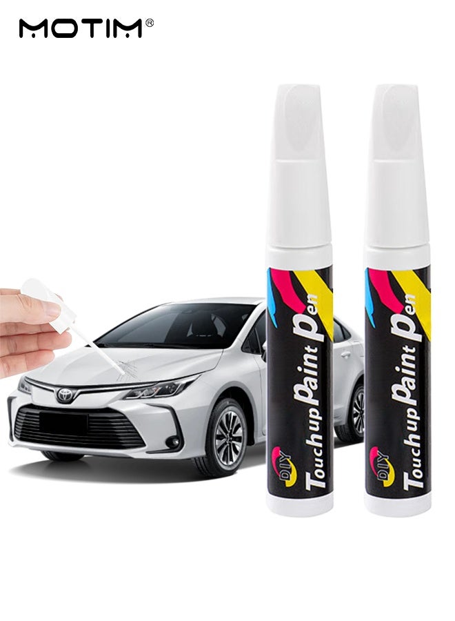 موتيم 2 عبوة لمسة طلاء للسيارات، طلاء أبيض لإصلاح خدوش طلاء السيارات، قلم طلاء لمسة طلاء للسيارة اثنان في واحد، حل سريع وسهل لإصلاح خدوش السيارات الصغيرة 0.7 أونصة سائلة - Image 1