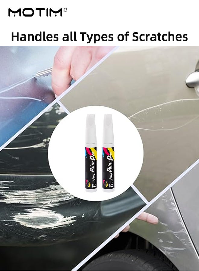 موتيم 2 عبوة لمسة طلاء للسيارات، طلاء أبيض لإصلاح خدوش طلاء السيارات، قلم طلاء لمسة طلاء للسيارة اثنان في واحد، حل سريع وسهل لإصلاح خدوش السيارات الصغيرة 0.7 أونصة سائلة - Image 3