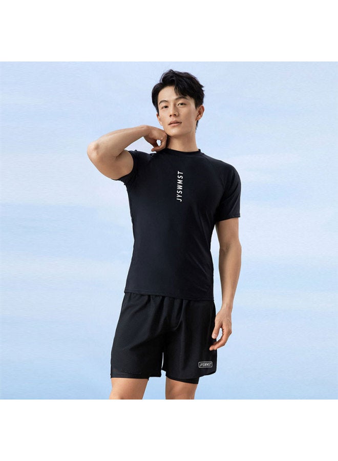 Loquat Swimwear Men's Professional Anti-embarrassment Large Size Loose Double-layer Swimming Trunks Sunscreen Hot Spring Full Body Men's Swimwear Suit-Color:813 Grey Double-Layer Swim Trunks- - Image 5