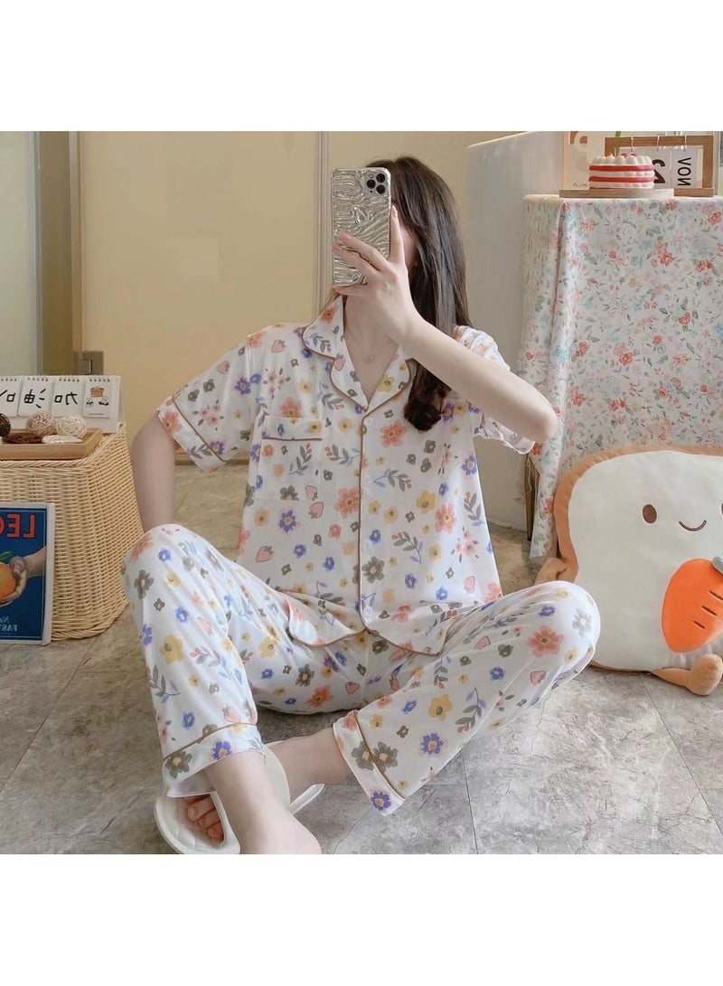 DubaiGallery Satin Pajamas Cute Pijama Nightie Sleepwear Fall Home Clothes Tops and Pants Women's Silk Pajamas Mickey Mouse Pajama Set Women