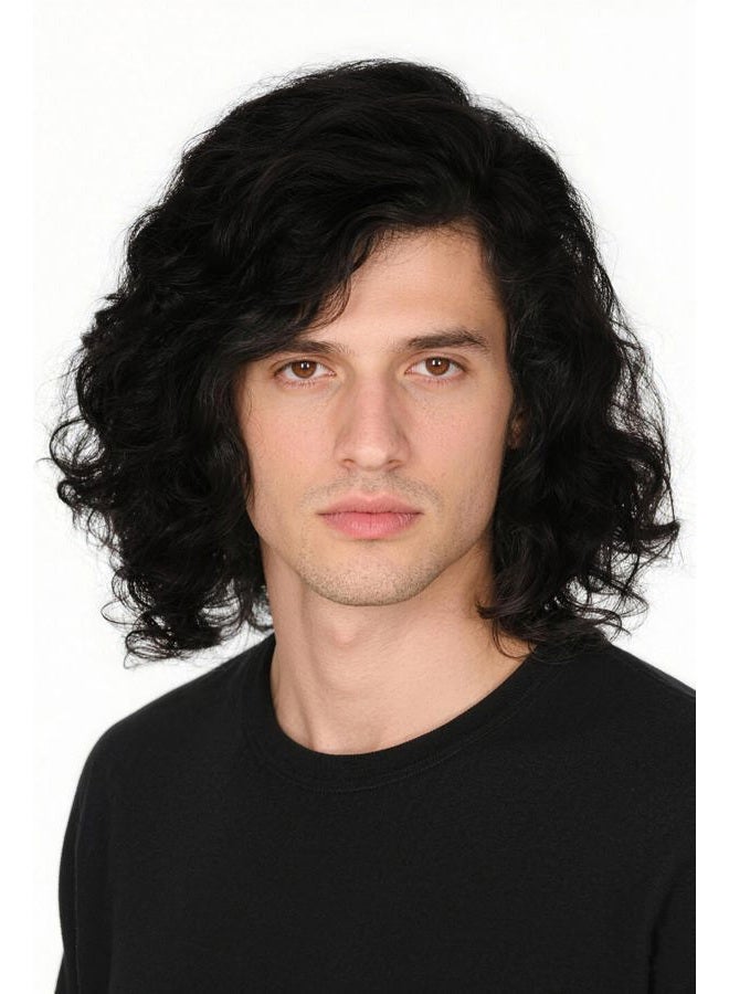 Lemarnia Mens Wigs Black Short Curly Jon Snow Cosplay Wig Halloween Costume Wigs - Image 1