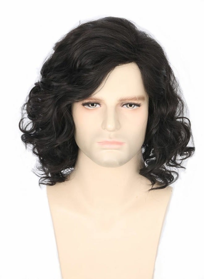 Lemarnia Mens Wigs Black Short Curly Jon Snow Cosplay Wig Halloween Costume Wigs - Image 2