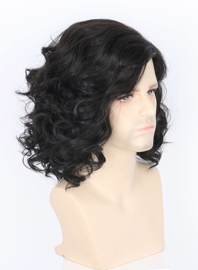 Lemarnia Mens Wigs Black Short Curly Jon Snow Cosplay Wig Halloween Costume Wigs - Image 3