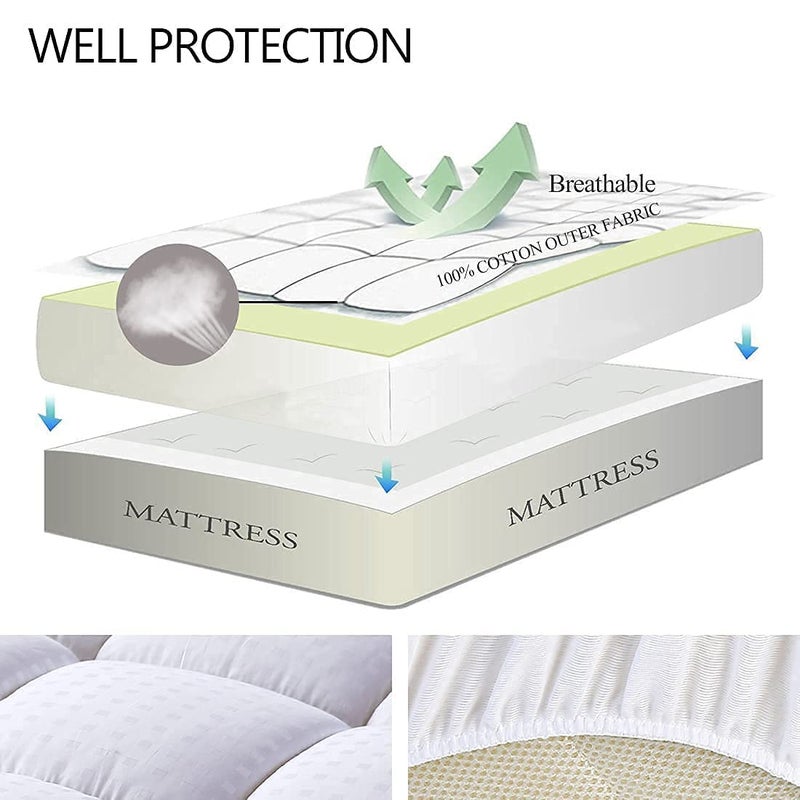 EASELAND Twin Size Mattress Pad Pillow Top Mattress Cover Quilted Fitted Cooling Protector Single Cotton Top 8-21" Deep Pocket (39x75 Inches, White) - Image 3