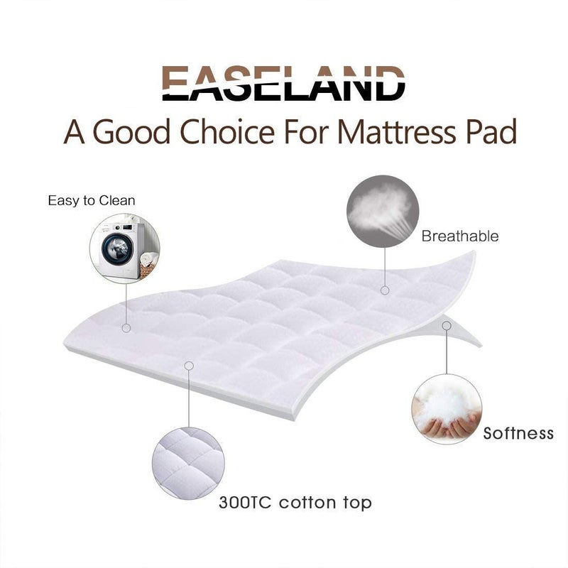 EASELAND Twin Size Mattress Pad Pillow Top Mattress Cover Quilted Fitted Cooling Protector Single Cotton Top 8-21" Deep Pocket (39x75 Inches, White) - Image 2