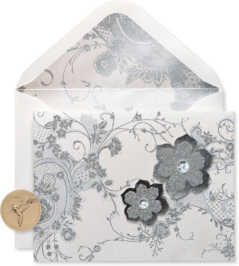 Papyrus Blank Cards With Envelopes, Lace And Flowers With Glitter (8-Count) - Image 1