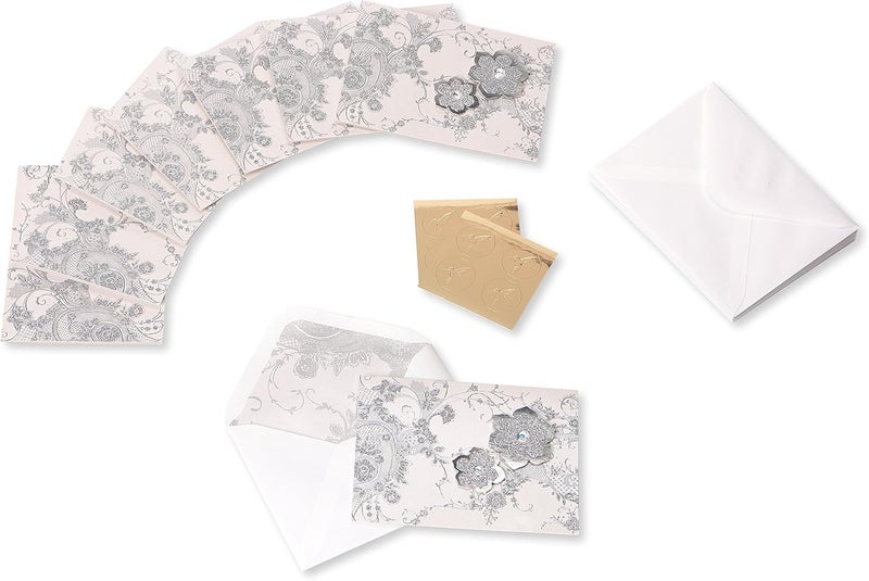 Papyrus Blank Cards With Envelopes, Lace And Flowers With Glitter (8-Count) - Image 2