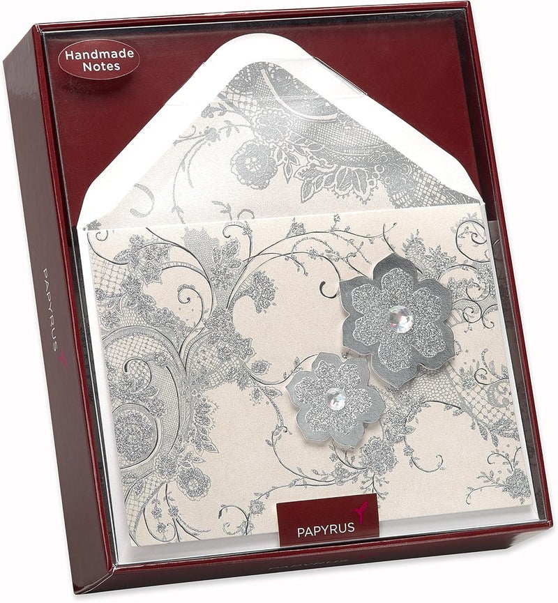 Papyrus Blank Cards With Envelopes, Lace And Flowers With Glitter (8-Count) - Image 5