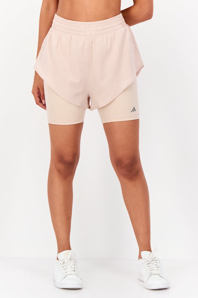 Adidas Women Sportswear Fit Training 2 in 1 Shorts, Beige - Image 1