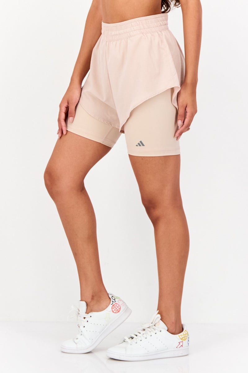 Adidas Women Sportswear Fit Training 2 in 1 Shorts, Beige - Image 4