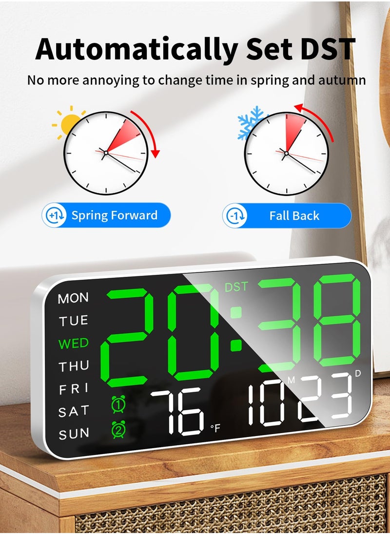 Bukela - Digital Wall Clock Large LED Display with Calendar, Weekday, Temperature, Voice Wake-Up Function, Adjustable Brightness, 12/24 Hour USB Powered Rectangular Clock with Single Chime Feature - Fantasy Theme Plastic Clock with White Finish - Image 1