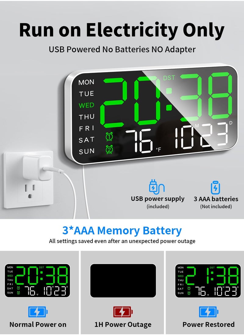 Bukela - Digital Wall Clock Large LED Display with Calendar, Weekday, Temperature, Voice Wake-Up Function, Adjustable Brightness, 12/24 Hour USB Powered Rectangular Clock with Single Chime Feature - Fantasy Theme Plastic Clock with White Finish - Image 1
