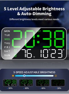 Digital Wall Clock Large LED Display with Calendar, Weekday, Temperature, Voice Wake-Up Function, Adjustable Brightness, 12/24 Hour USB Powered Rectangular Clock with Single Chime Feature - Fantasy Theme Plastic Clock with White Finish