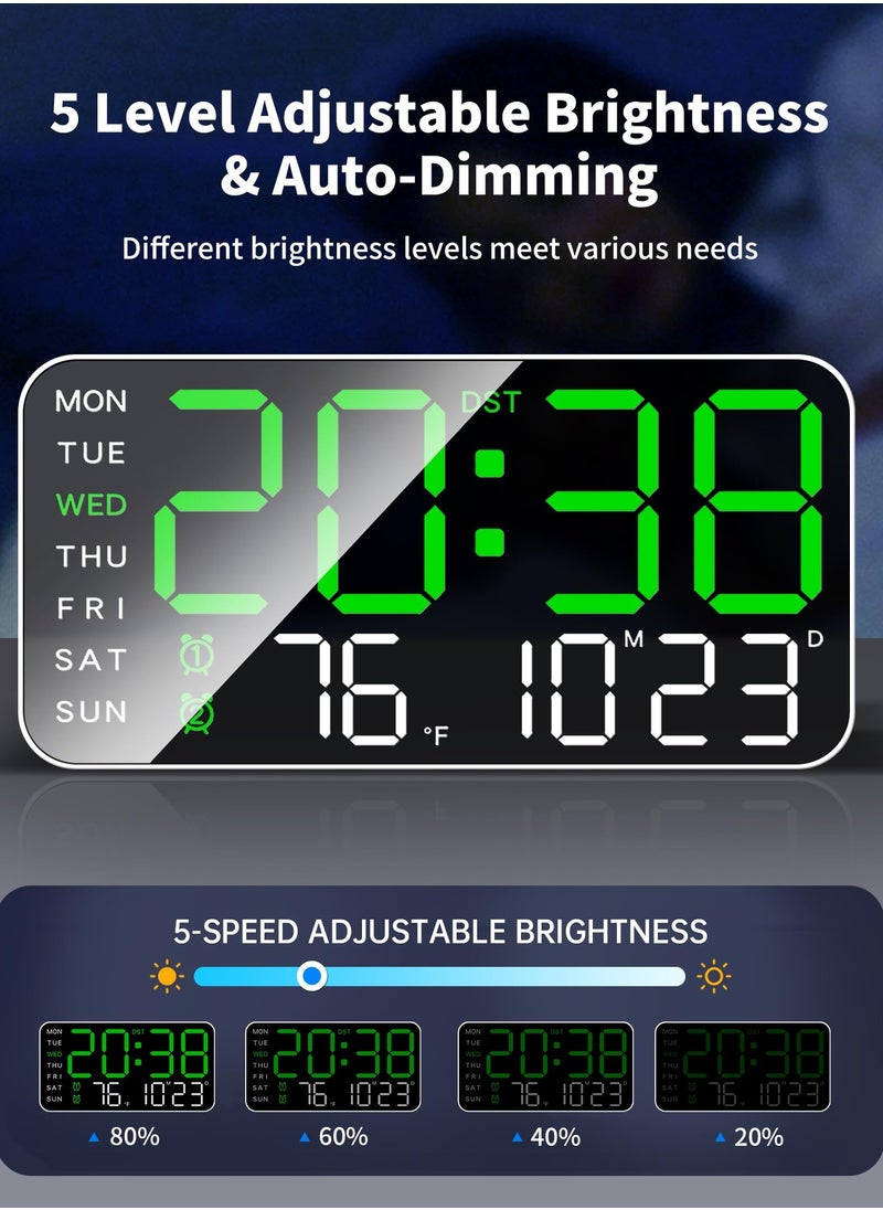 Bukela - Digital Wall Clock Large LED Display with Calendar, Weekday, Temperature, Voice Wake-Up Function, Adjustable Brightness, 12/24 Hour USB Powered Rectangular Clock with Single Chime Feature - Fantasy Theme Plastic Clock with White Finish - Image 1