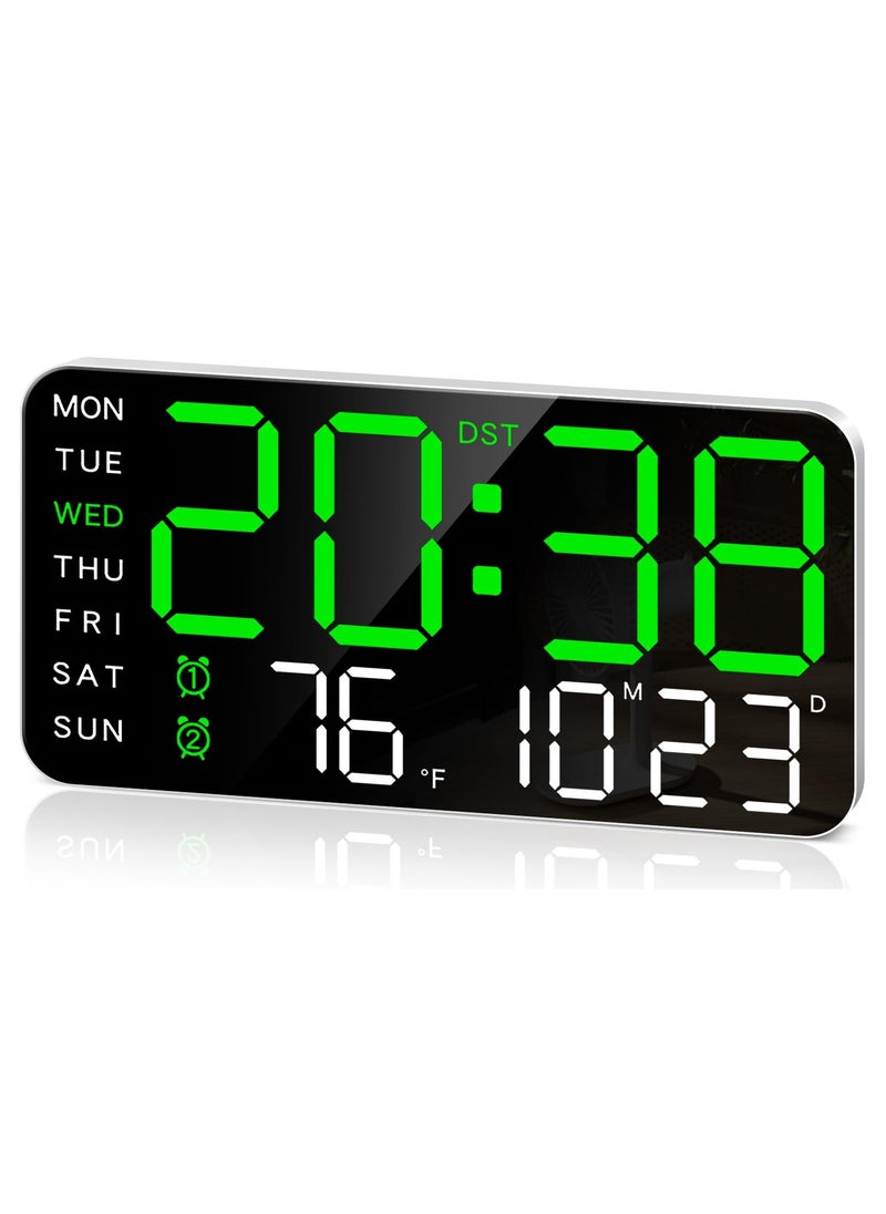 Bukela - Digital Wall Clock Large LED Display with Calendar, Weekday, Temperature, Voice Wake-Up Function, Adjustable Brightness, 12/24 Hour USB Powered Rectangular Clock with Single Chime Feature - Fantasy Theme Plastic Clock with White Finish - Image 1