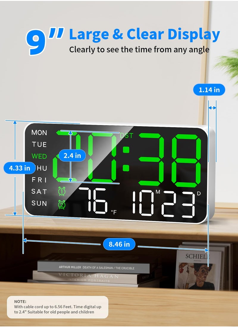 Bukela - Digital Wall Clock Large LED Display with Calendar, Weekday, Temperature, Voice Wake-Up Function, Adjustable Brightness, 12/24 Hour USB Powered Rectangular Clock with Single Chime Feature - Fantasy Theme Plastic Clock with White Finish - Image 1