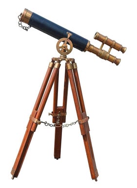 OVERSEAS MART Antique Designer Handicraft Brass Telescope with Wooden Tripod Stand Nautical Vintage Telescope Marine Telescope Bedroom Table Telescope  - Image 1