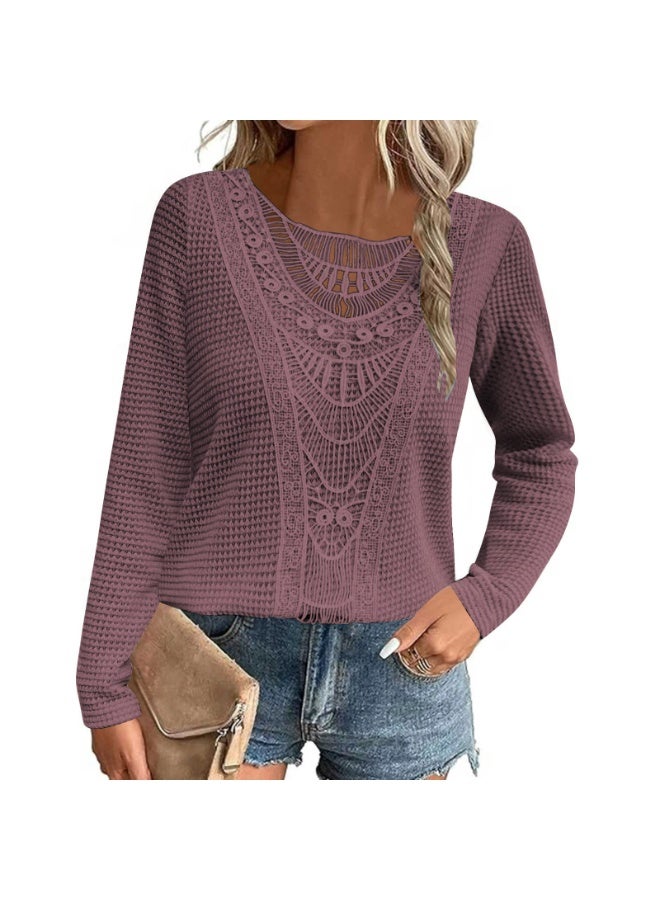 general Womens Summer Tops Short/Long Sleeve Lace Shirts Boho Crew Neck Crochet Knit Blouse Casual Fashion - Image 1