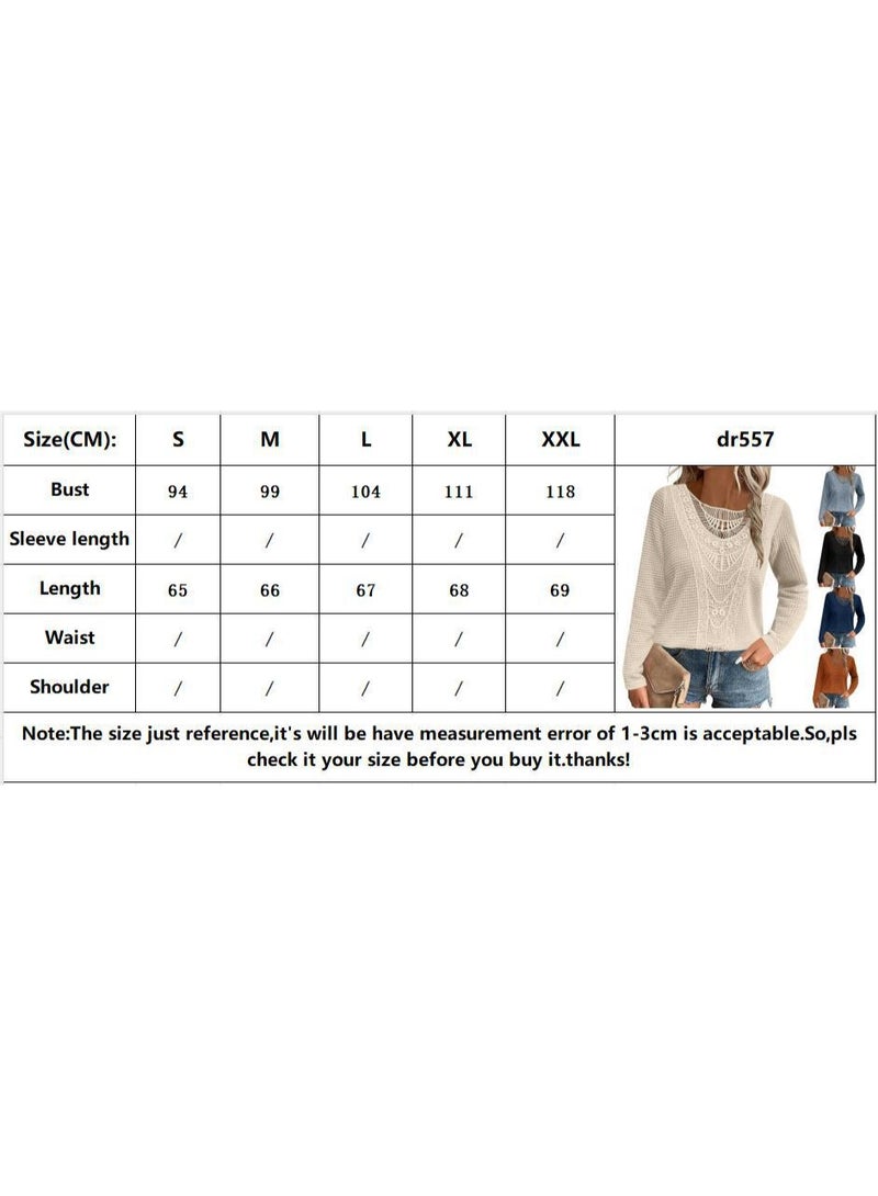 general Womens Summer Tops Short/Long Sleeve Lace Shirts Boho Crew Neck Crochet Knit Blouse Casual Fashion - Image 2