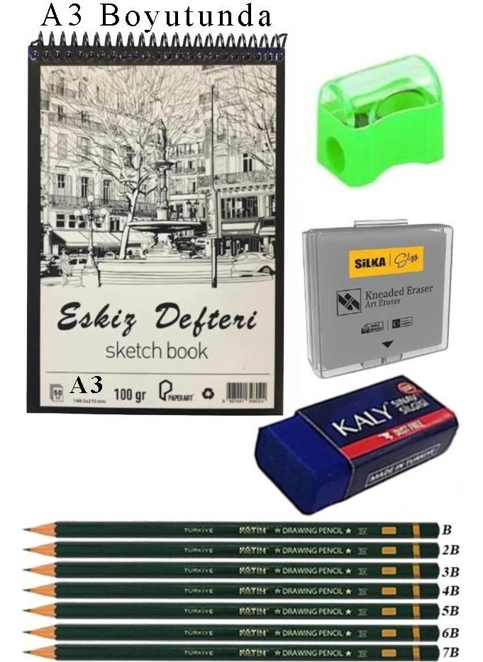 Artlantis A3 Sketchbook Spiral 50 Sheets Charcoal Drawing Set Dough Eraser Fatih Graduated Pen Hobby Design Set  - Image 1