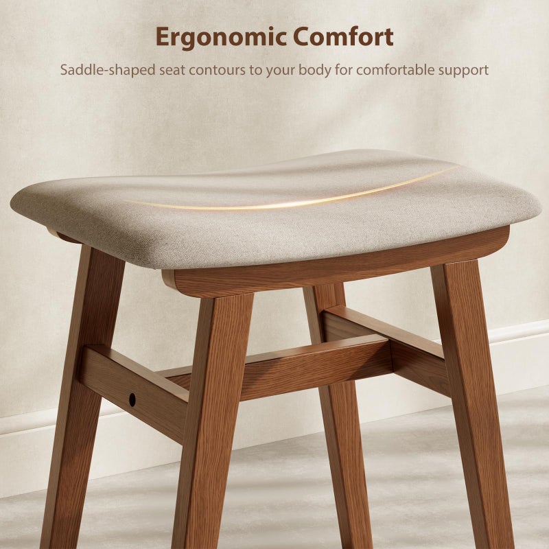 Muwuele Solid Wood Vanity Stool, Compact Makeup Chair with Saddle Cushion, Linen-Covered High Rebound Sponge Seat, Easy Assembly Footstool for Bedroom, Entryway, Home, Walnut - Image 5