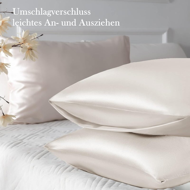 Vielit Set of 2 Satin Cushion Covers, 50 x 80 cm, Beige, Soft as Silk Cushion Cover, Better Care Than Silk Pillose Case, Satin Pillowcase 50 x 80 cm, Cushion Cover for Hair and Skin with 2 Hair - Image 3