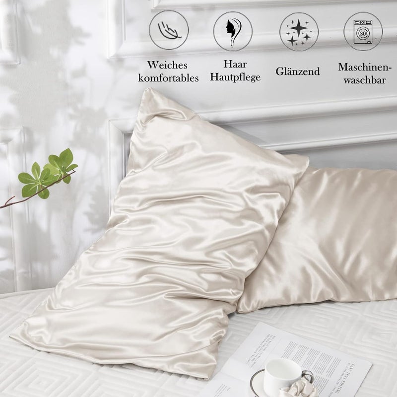 Vielit Set of 2 Satin Cushion Covers, 50 x 80 cm, Beige, Soft as Silk Cushion Cover, Better Care Than Silk Pillose Case, Satin Pillowcase 50 x 80 cm, Cushion Cover for Hair and Skin with 2 Hair - Image 5