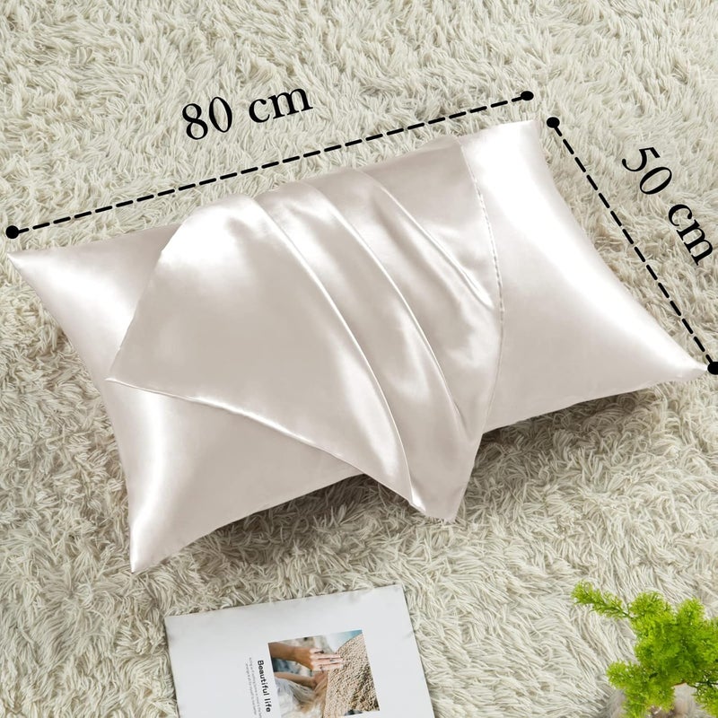 Vielit Set of 2 Satin Cushion Covers, 50 x 80 cm, Beige, Soft as Silk Cushion Cover, Better Care Than Silk Pillose Case, Satin Pillowcase 50 x 80 cm, Cushion Cover for Hair and Skin with 2 Hair - Image 4