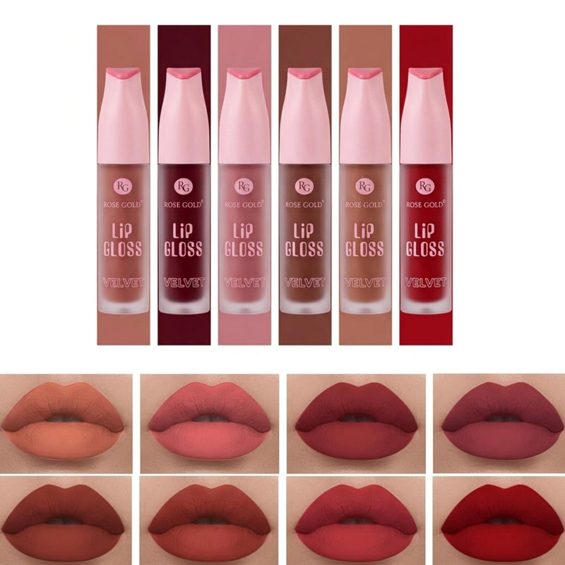 (SET OF 6) Matte Lipstick for Women, Rose Red Nude Liquid Lipstick Makeup, Long Lasting High Impact Color, Velvet Air Moisture Smooth Crayon Lip Stain, Non-Stick Cup Waterproof Lip Gloss