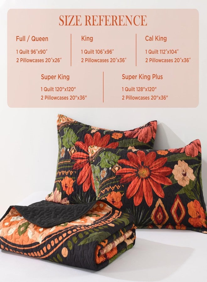Andency Floral Boho Queen Quilt Bedding Set Black, 3 Pieces Farmhouse Flower Botanical Summer Bedspreads with 2 Shams, Soft Reversible Lightweight Microfiber Coverlet Set for All Season, 90"x96" - Image 5