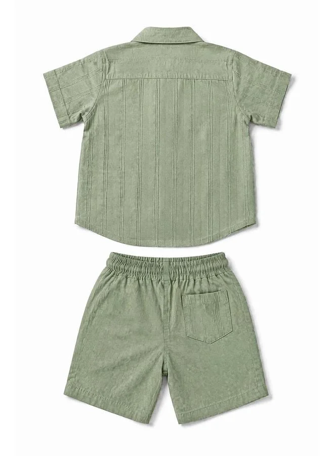 Perendi Boys Textured Cotton Shirt and Shorts Set