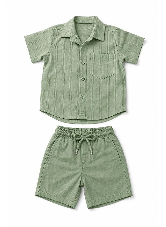 Perendi Boys Textured Cotton Shirt and Shorts Set