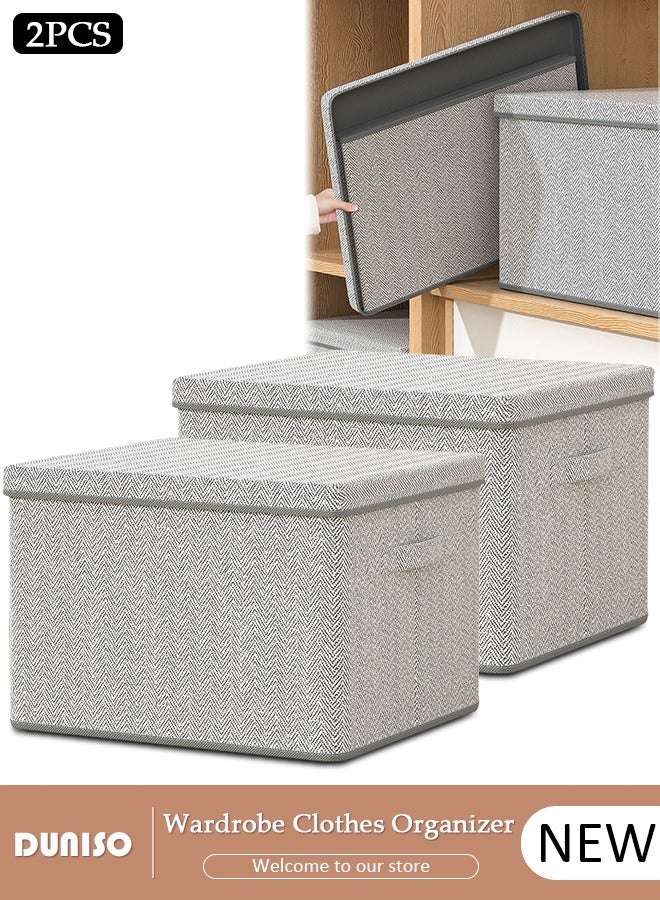 DUNISO 2 PCS Wardrobe Clothes Organizer, Foldable Drawer Closet Organizers with Mesh Window and Handle, Washable Closet Storage Basket Bins, Stackable Closet Storage Organizer, Fabric Storage Boxes for Clothing, Jeans, Bras, Leggings, Sweaters  - Image 1