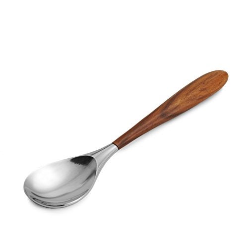 nambe Curvo Serving Spoon | 13 Inch Serving Spoon for Buffets, Salads, and Dinner Parties | Made of Stainless Steel and Acacia Wood | Designed by Steve Cozzolino - Image 1