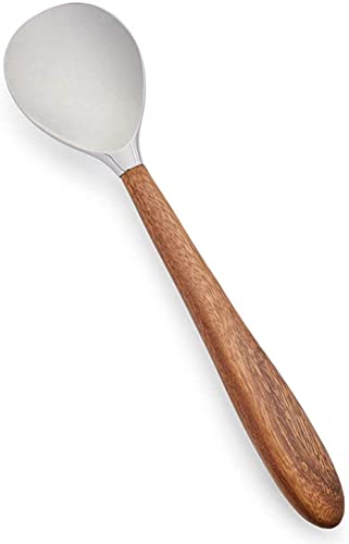 nambe Curvo Serving Spoon | 13 Inch Serving Spoon for Buffets, Salads, and Dinner Parties | Made of Stainless Steel and Acacia Wood | Designed by Steve Cozzolino - Image 3