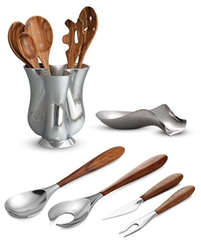 nambe Curvo Serving Spoon | 13 Inch Serving Spoon for Buffets, Salads, and Dinner Parties | Made of Stainless Steel and Acacia Wood | Designed by Steve Cozzolino - Image 2
