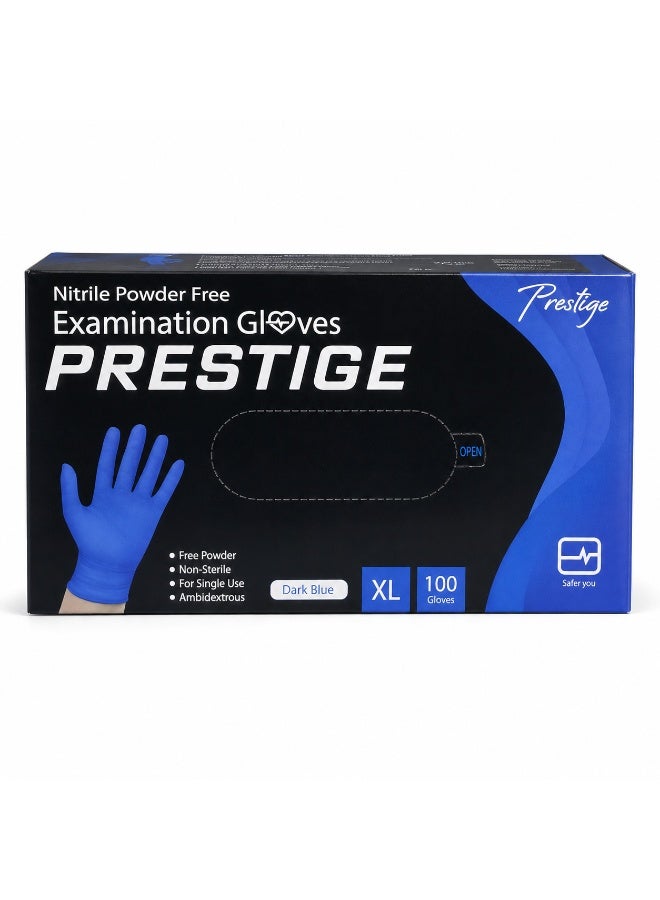برستيج قفازات فحص طبية نيتريل خالية من البودرة من بريستيج (Prestige) - مقاس XL، لون أزرق داكن، علبة تحتوي على 100 قطعة - Image 3