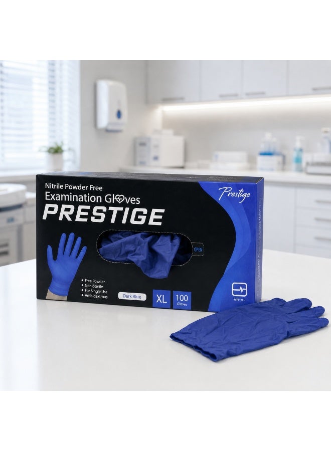 برستيج قفازات فحص طبية نيتريل خالية من البودرة من بريستيج (Prestige) - مقاس XL، لون أزرق داكن، علبة تحتوي على 100 قطعة - Image 5