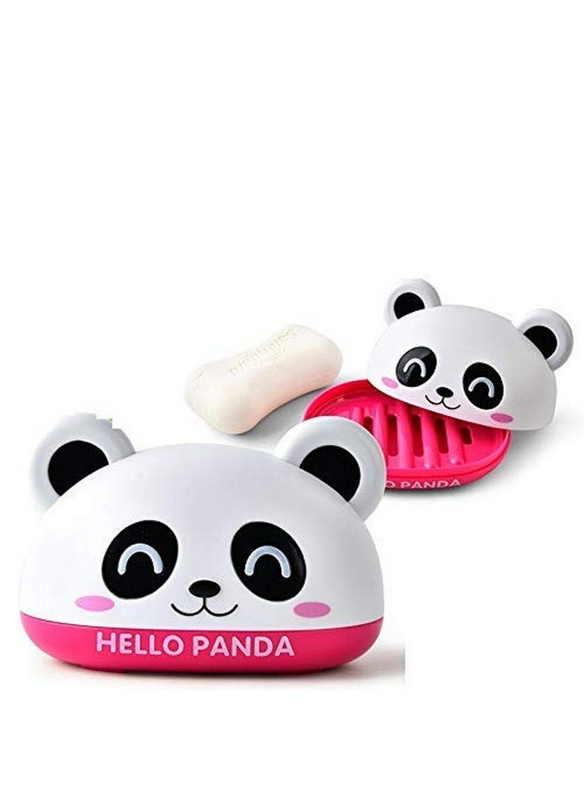 Gugzy Plastic Cute Panda Soap Box Holder With Cover Bathroom Storage Shelves Racks Floor Type Kitchen Sponge Drain Holder Accessories Supplies (Pink) - Image 2