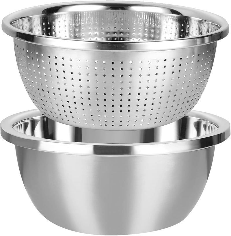 PIPULSE Stainless Steel Rice Washing Bowl Mixing BowlsVegetable Fruit Washing Bowl Colander Set for Metal Strainer Set Microporous Colander Pasta Straining Cleaning and Fruit Draining Noodle - Image 1