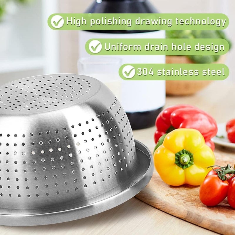 PIPULSE Stainless Steel Rice Washing Bowl Mixing BowlsVegetable Fruit Washing Bowl Colander Set for Metal Strainer Set Microporous Colander Pasta Straining Cleaning and Fruit Draining Noodle - Image 5