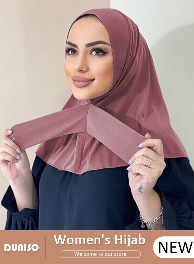 DUNISO Instant Hijab Button Design, Suillty Fashion Muslim Hijab for Women, Instant Snap Fastener Hijab Inner Cap, Full Cover Head Wraps Scarf, Islam Turban Caps - Image 1