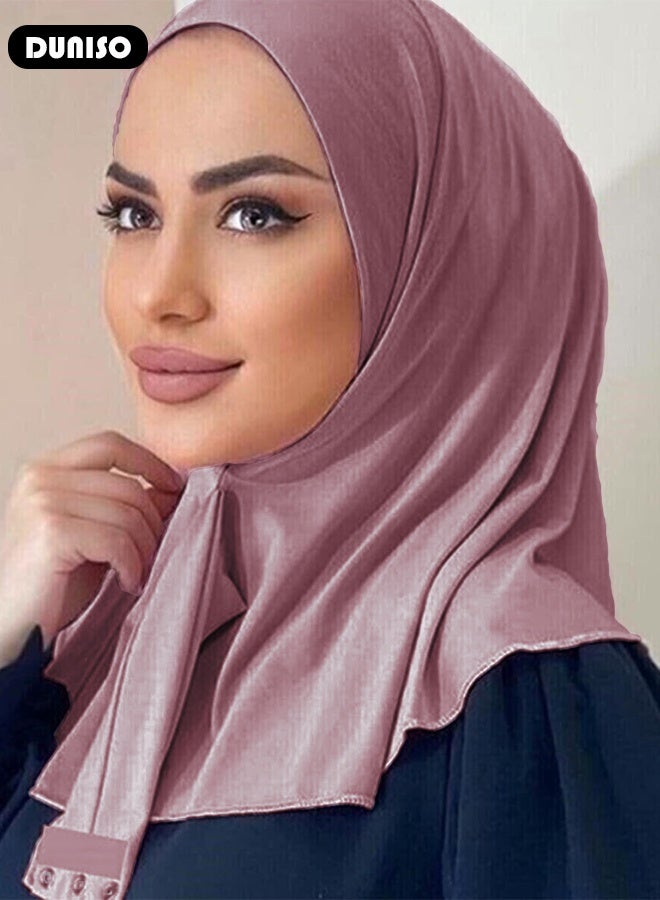 DUNISO Instant Hijab Button Design, Suillty Fashion Muslim Hijab for Women, Instant Snap Fastener Hijab Inner Cap, Full Cover Head Wraps Scarf, Islam Turban Caps - Image 4