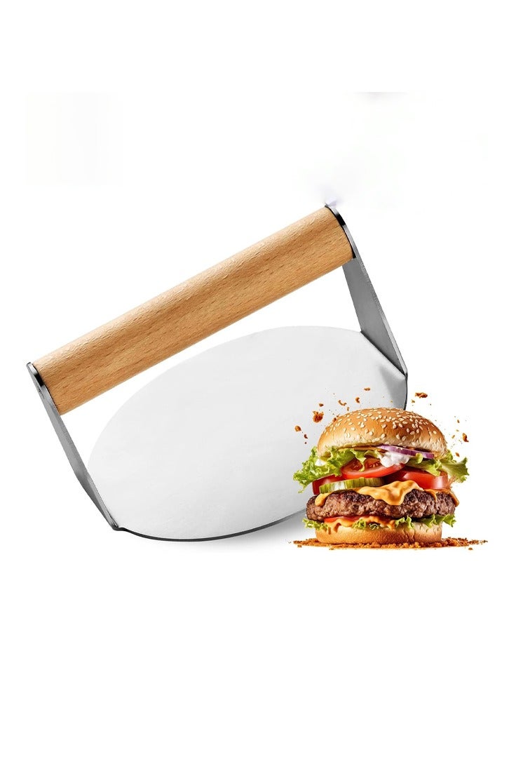YelaJoy Burger Press Smasher, 304 Stainless Steel 6.0 Inches Round with Wood Handle, Non-Stick Grill Press Perfect for Flat Top Griddle Grill Cooking，BBQ, Smashburger, Sausage,Ground Beef,Bacon,Meat - Image 1