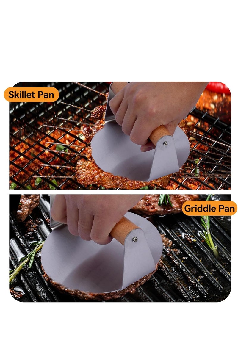 YelaJoy Burger Press Smasher, 304 Stainless Steel 6.0 Inches Round with Wood Handle, Non-Stick Grill Press Perfect for Flat Top Griddle Grill Cooking，BBQ, Smashburger, Sausage,Ground Beef,Bacon,Meat - Image 2